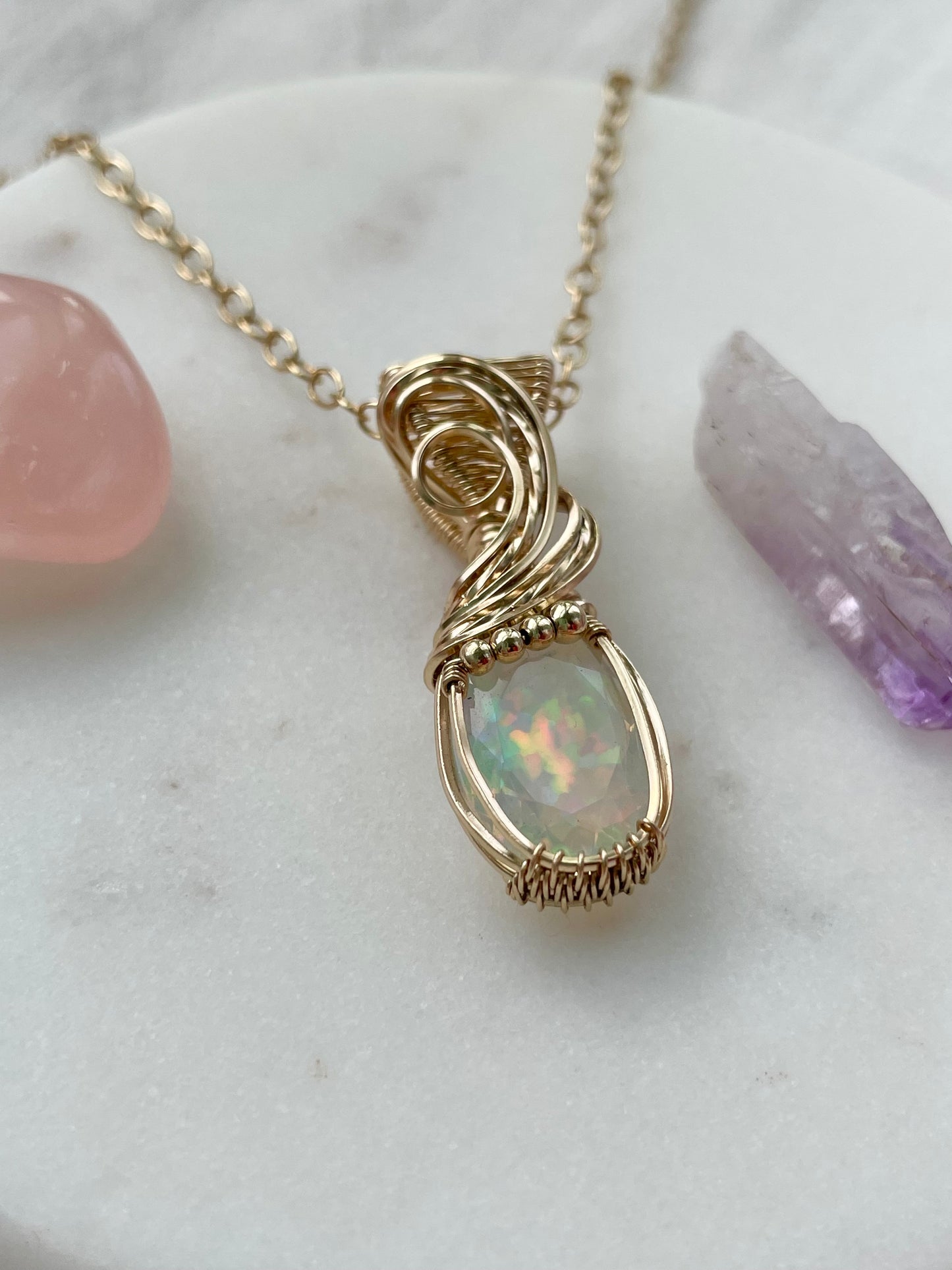 4.1 ct Faceted Opal Necklace in 14k Gold Filled