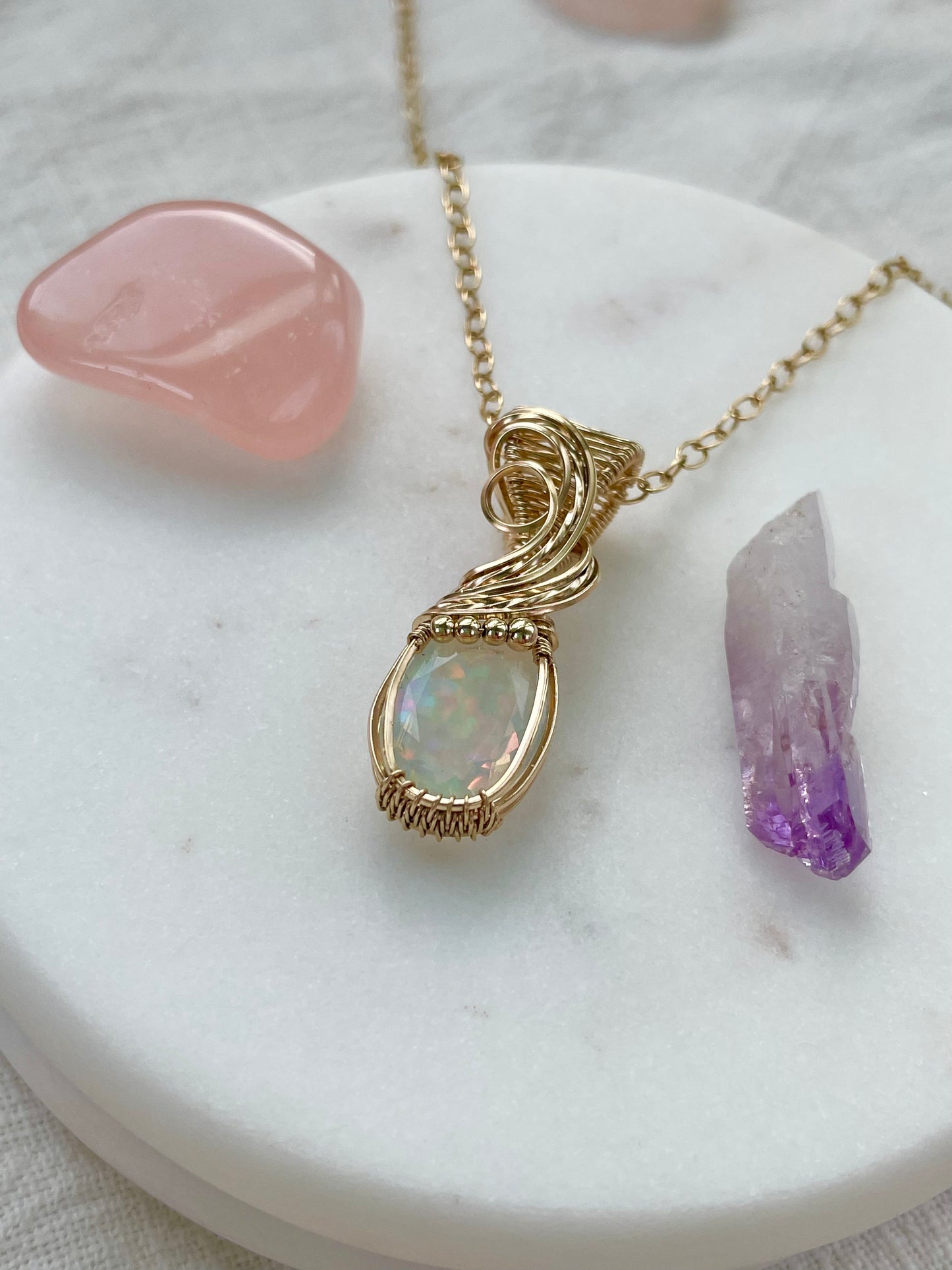 4.1 ct Faceted Opal Necklace in 14k Gold Filled