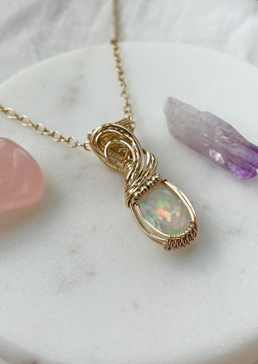 4.1 ct Faceted Opal Necklace in 14k Gold Filled