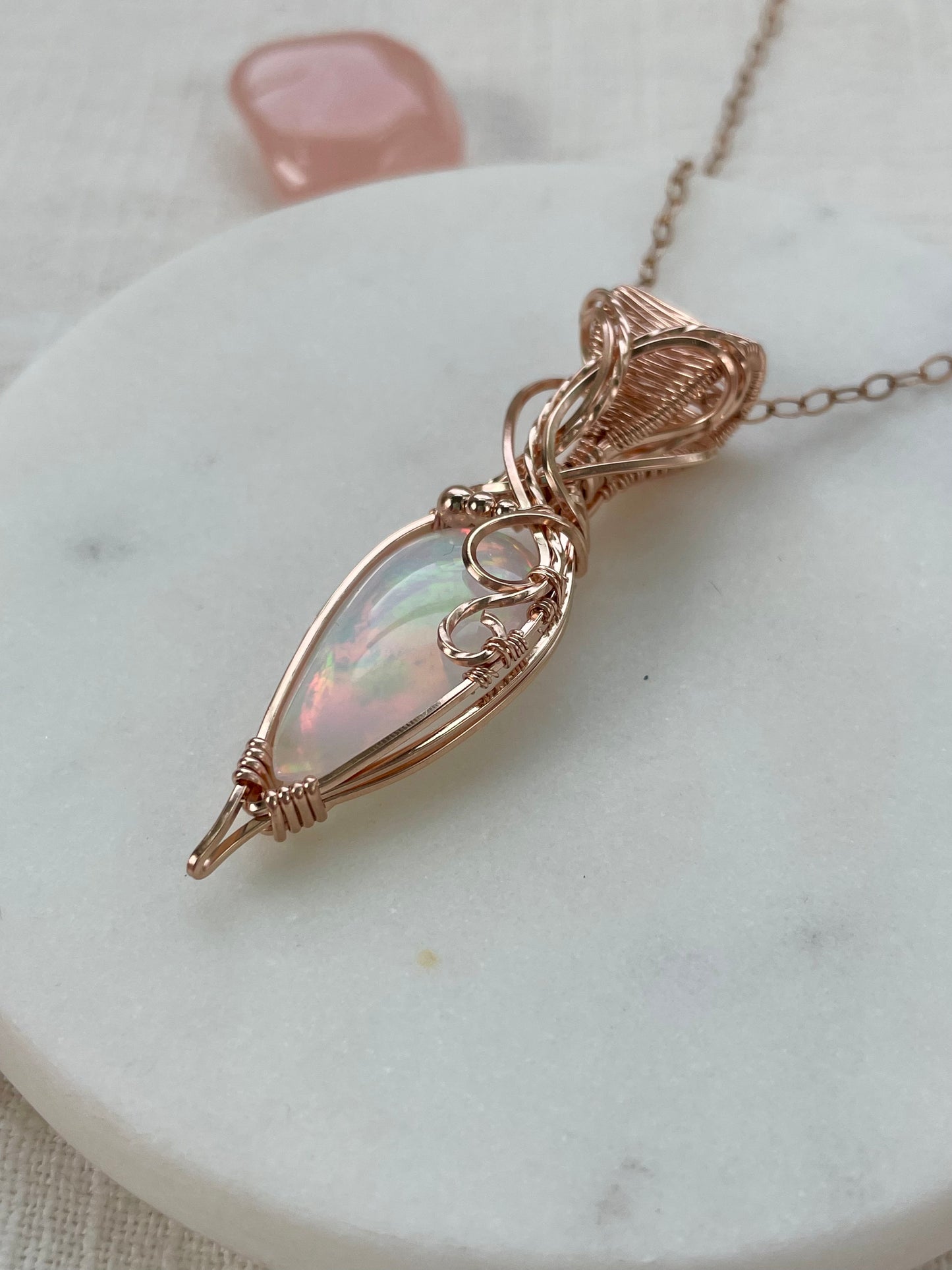 11ct Honeycomb Pattern Ethiopian Opal Necklace in 14k Rose Gold Filled