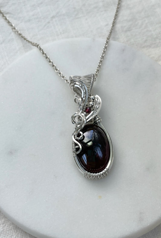 Garnet Necklace in Argentium Silver