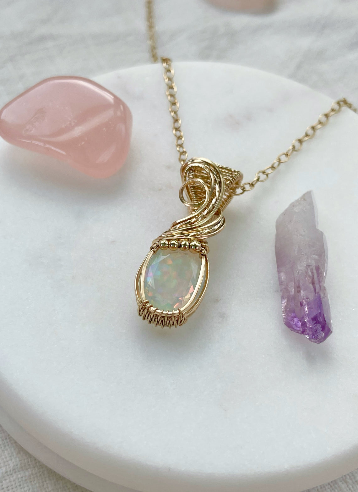 4.1 ct Faceted Opal Necklace in 14k Gold Filled