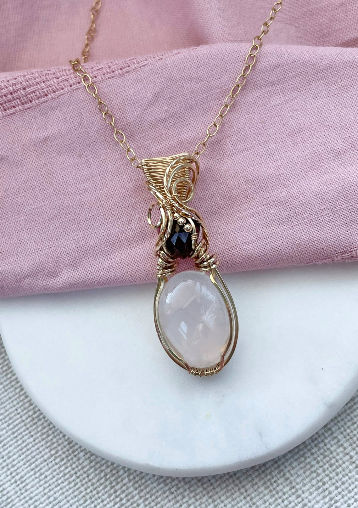 Rose Quartz & Garnet Necklace in 14k Gold Filled