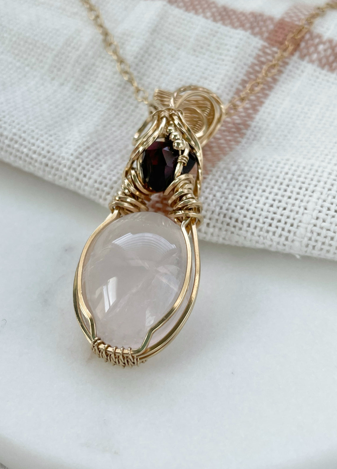 Rose Quartz & Garnet Necklace in 14k Gold Filled