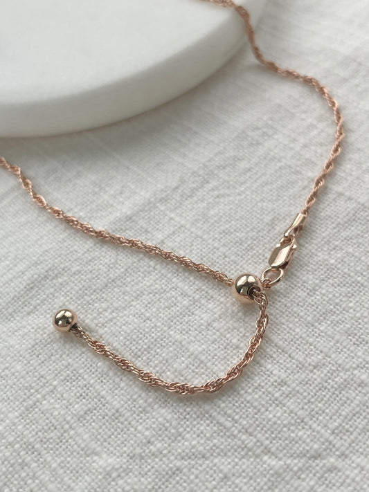 14k Rose Gold Electroplated Over 0.925 Sterling Silver Adjustable Rope Chain (Add-on item only)