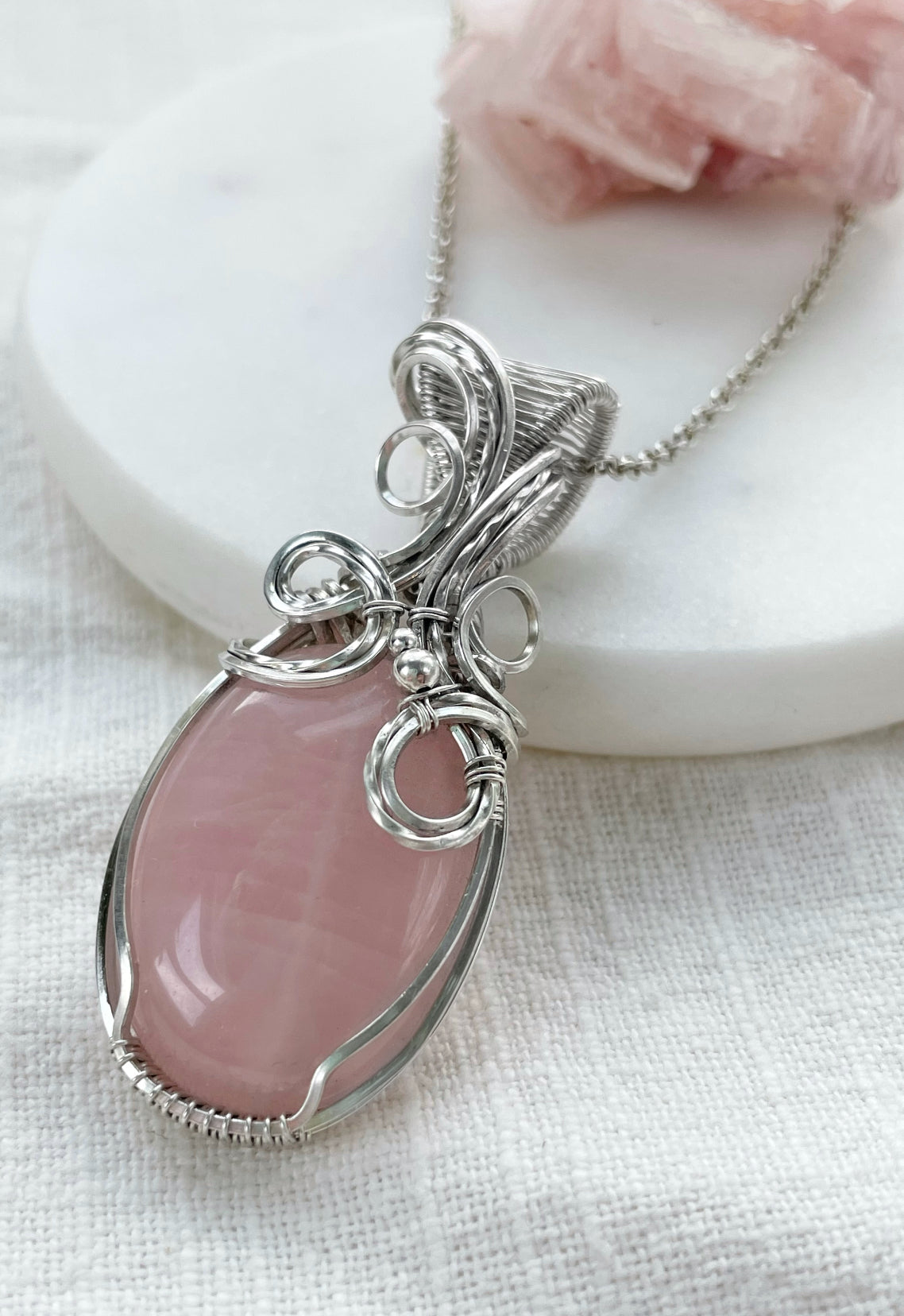 Rose Quartz Necklace in Argentium Silver