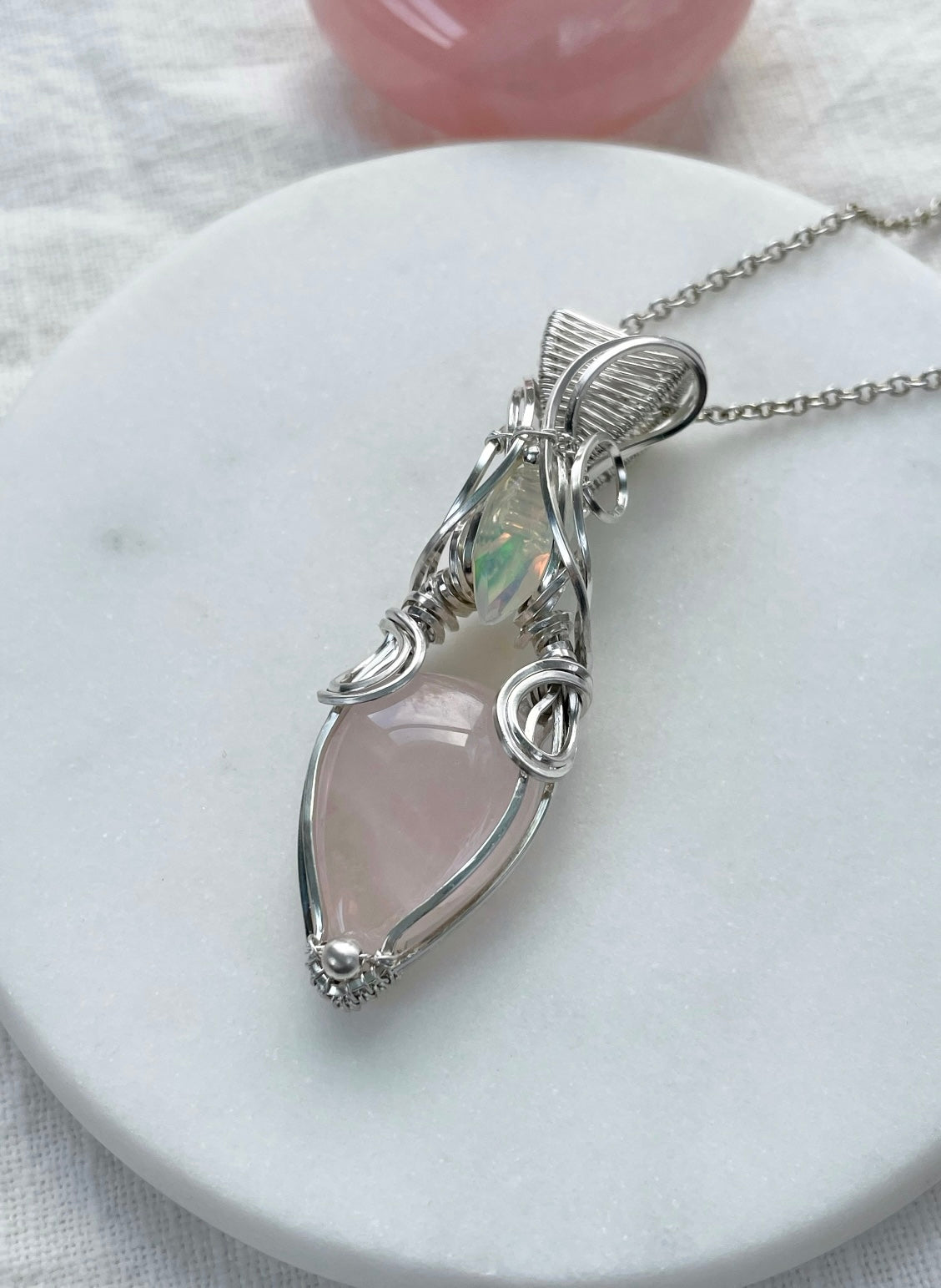 Rose Quartz & Opal Necklace in Argentium Silver