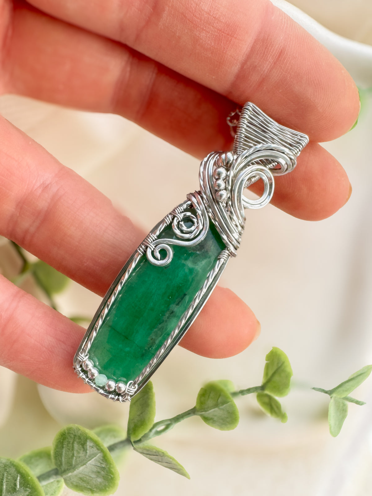 Brazilian Emerald, & Chrysoprase Necklace in 0.925 Sterling Silver