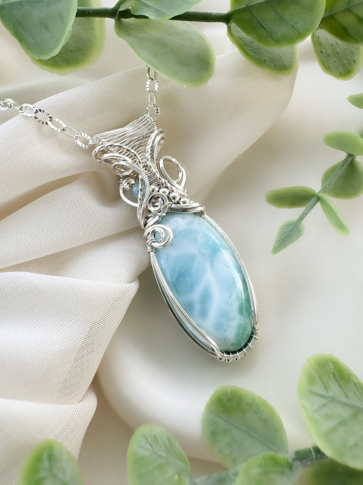 Larimar & Aquamarine Necklace in 0.925 Sterling Silver