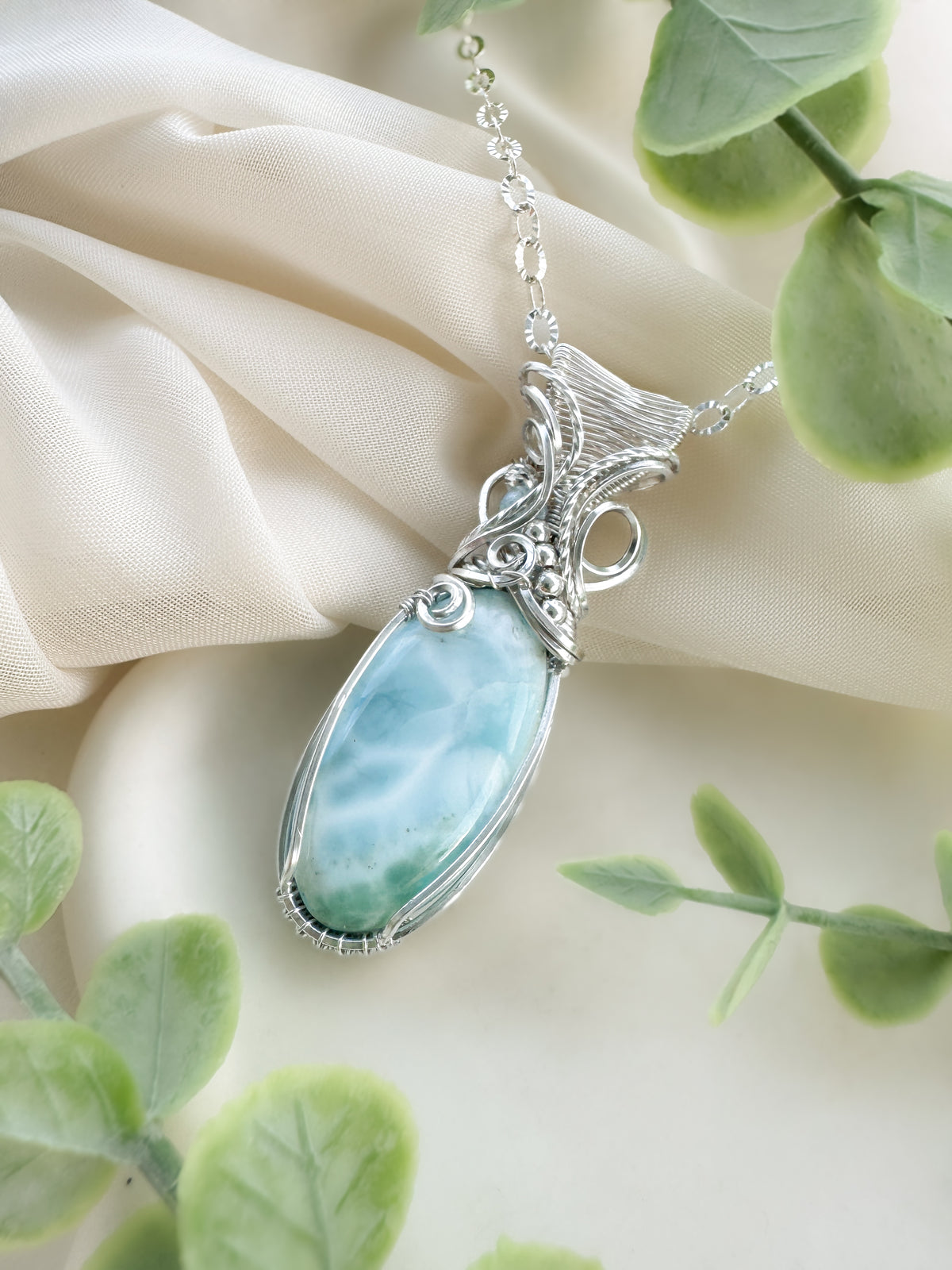 Larimar & Aquamarine Necklace in 0.925 Sterling Silver
