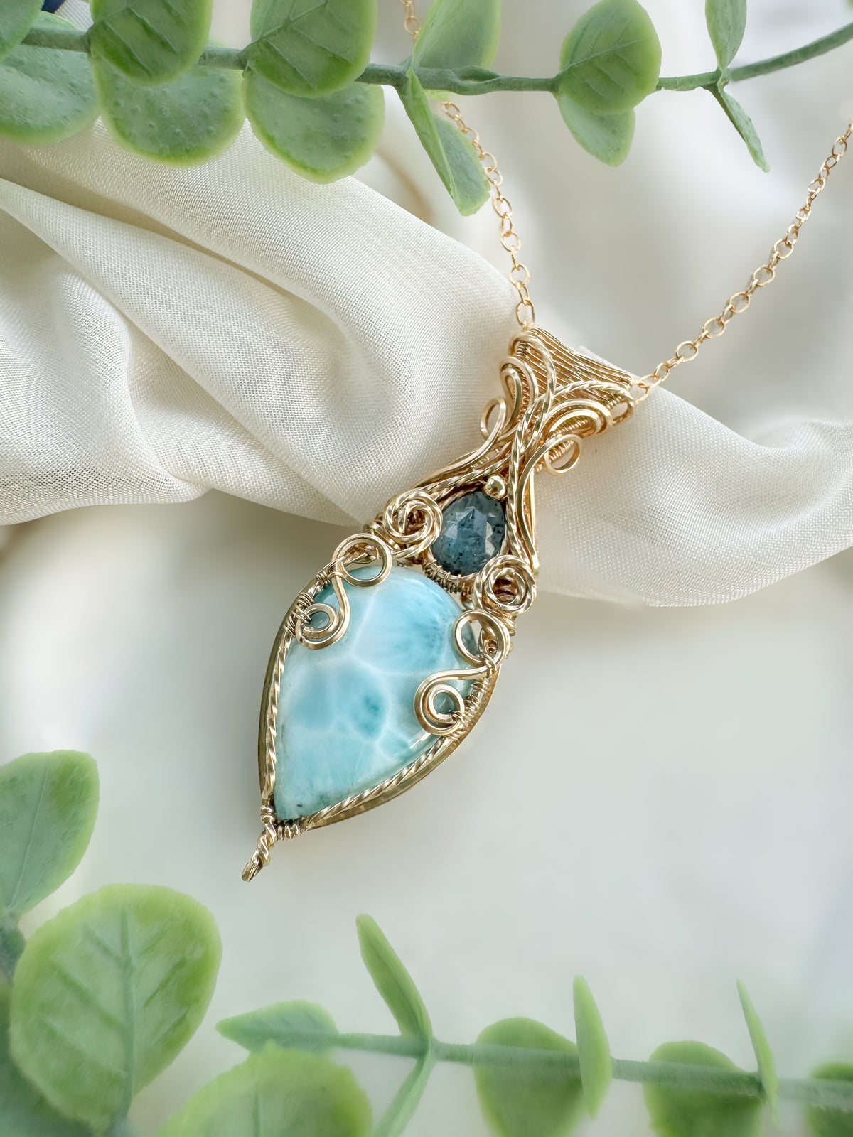 Larimar & Blue Kyanite Necklace in 14k Gold Filled