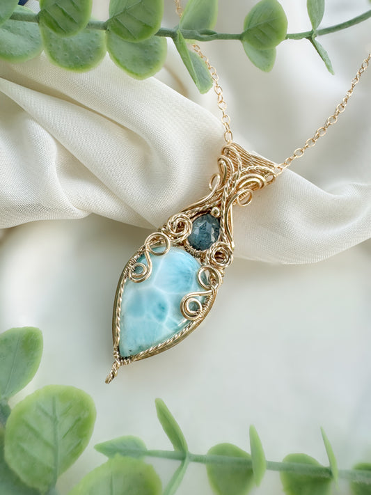 Larimar & Blue Kyanite Necklace in 14k Gold Filled
