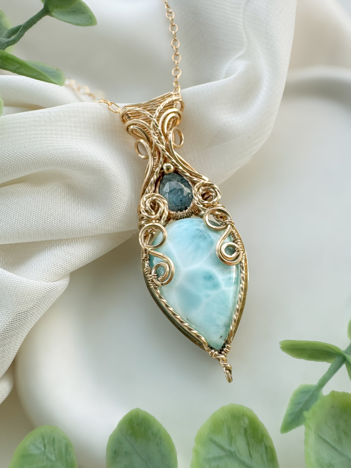 Larimar & Blue Kyanite Necklace in 14k Gold Filled