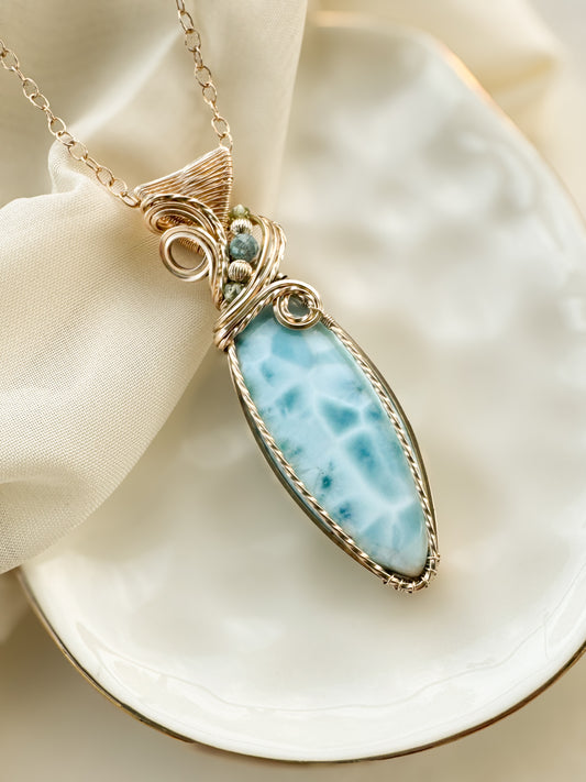 Larimar, Aqua Apatite, Peridot Necklace in 14k Gold Filled