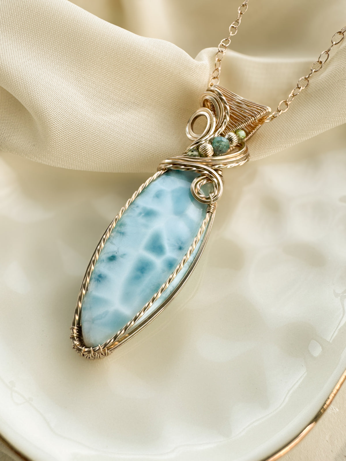 Larimar, Aqua Apatite, Peridot Necklace in 14k Gold Filled