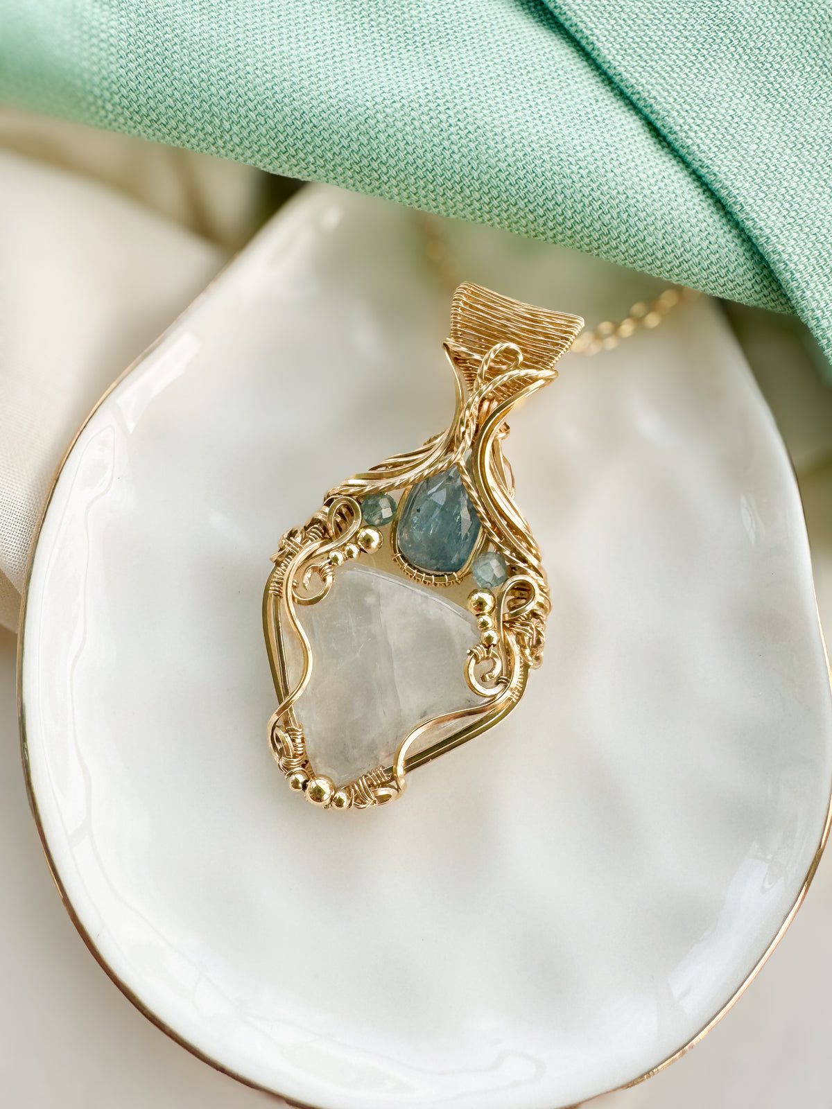 Rainbow Moonstone, Blue Kyanite & Aqua Apatite Necklace in 14k Gold Filled