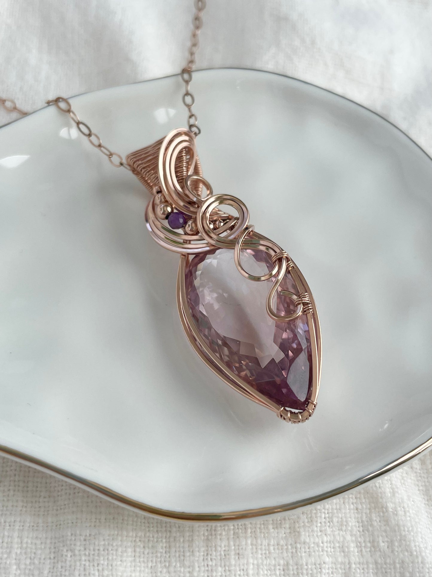 Faceted Ametrine & Amethyst Necklace in 14k Rose Gold Filled