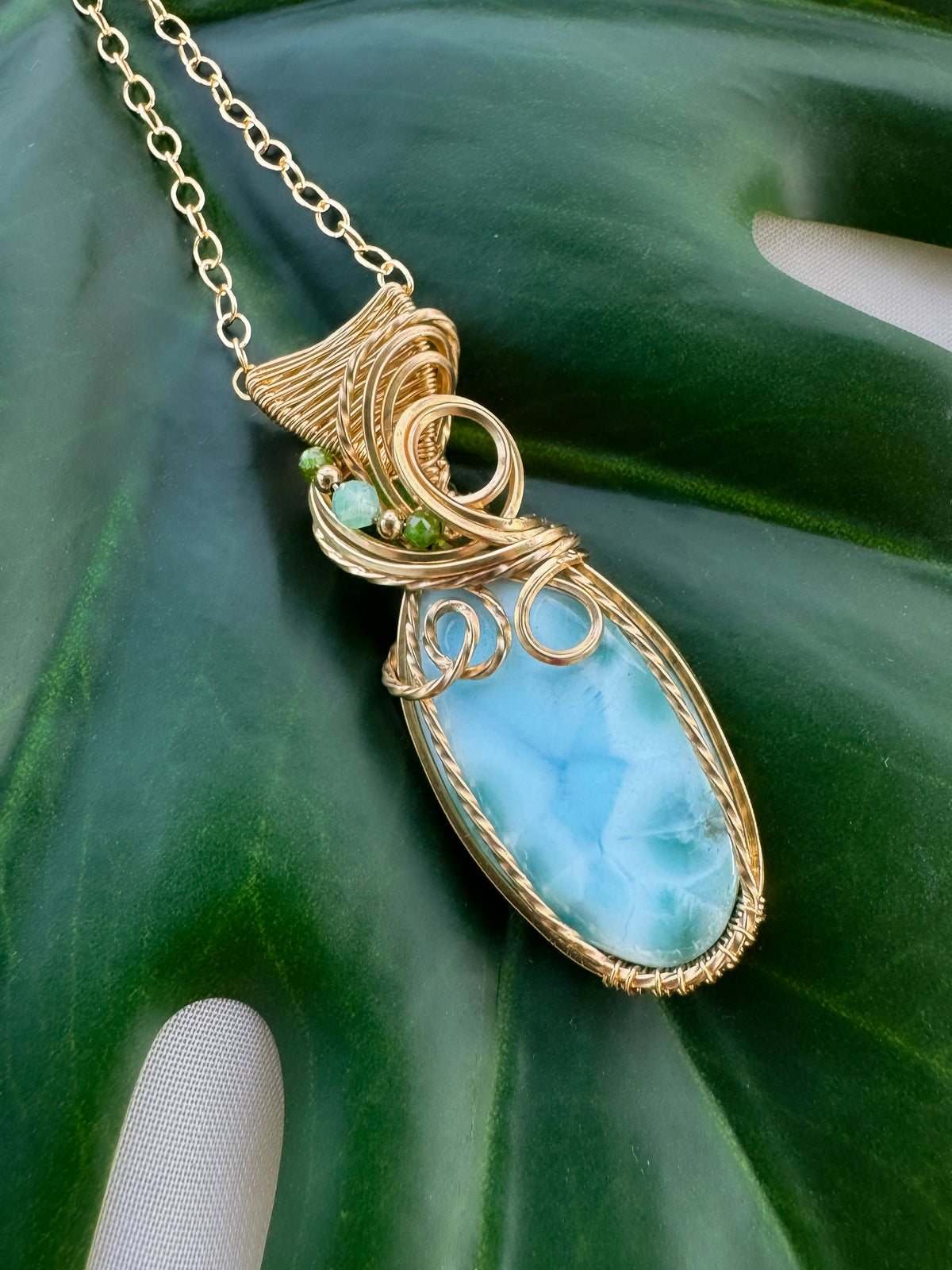 Larimar, Chrome Diopside & Chrysoprase Necklace in 14k Gold Filled