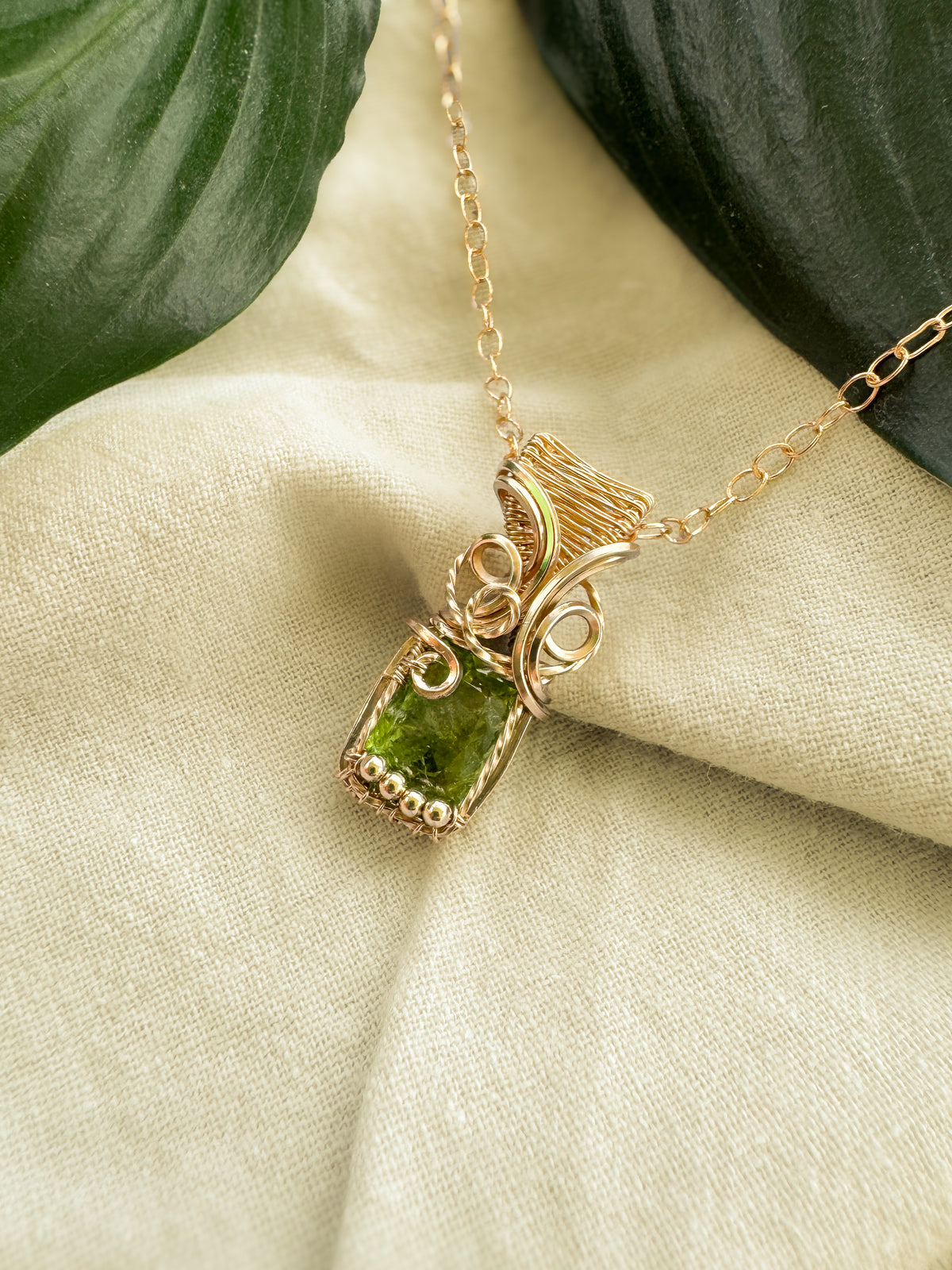 Green Tourmaline (from Nigeria) Necklace in 14k Gold Filled
