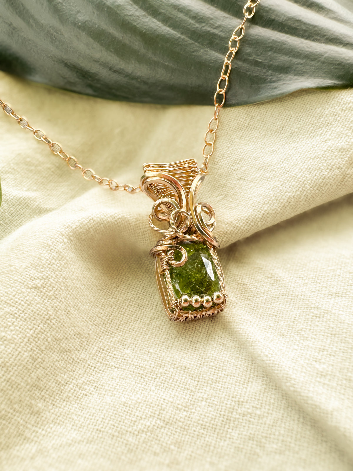 Green Tourmaline (from Nigeria) Necklace in 14k Gold Filled