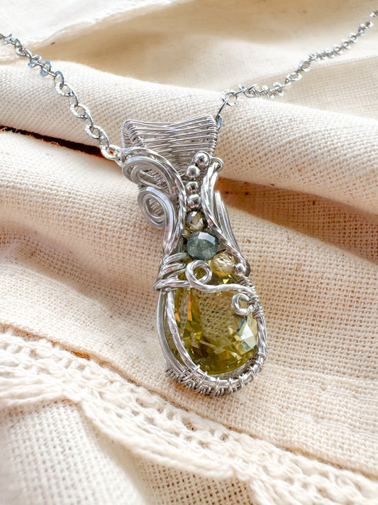 Lemon Quartz, Aqua Apatite & Natural Zircon Necklace in 0.925 Sterling Silver