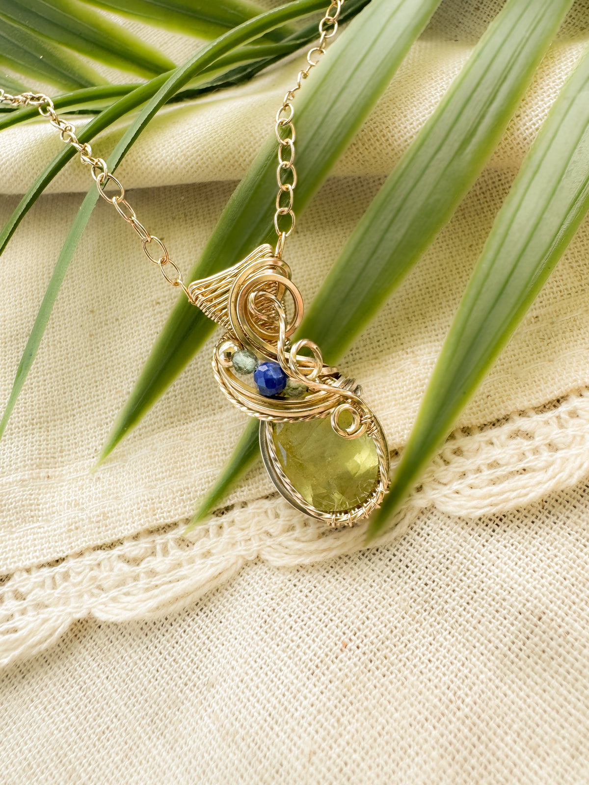 Beryl (From Africa), Green Apatite & Lapis Lazuli in 14k Gold Filled