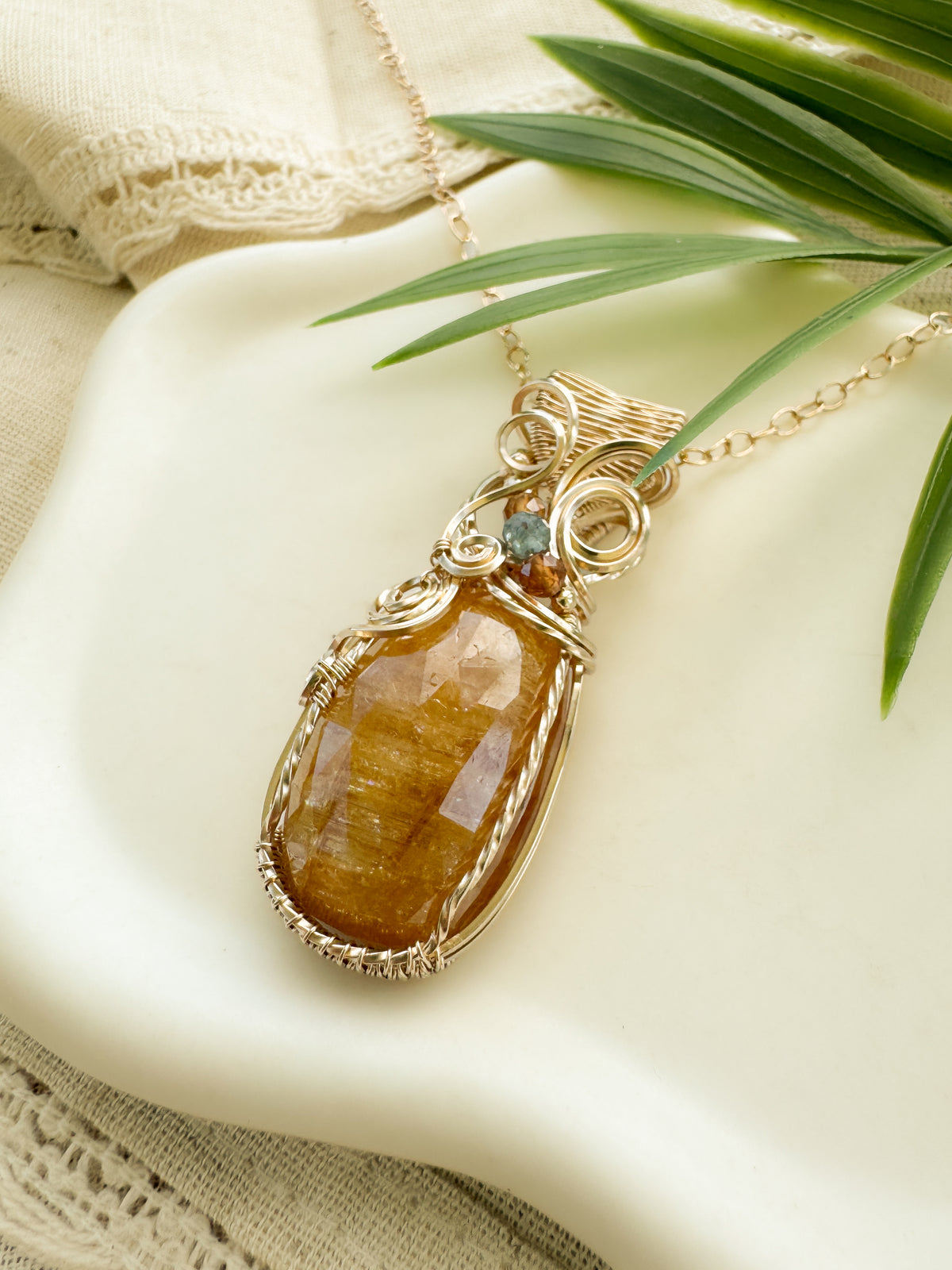Natural, Untreated Yellow Sapphire, Hessonite Garnet & Aqua Apatite Necklace in 14k Gold Filled