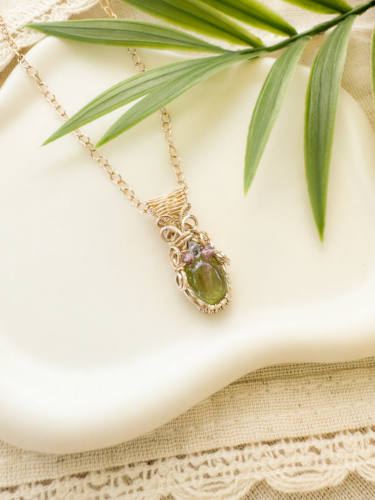 Dainty Tourmaline & Herkimer Diamond Neckalce in 14k Gold Filled