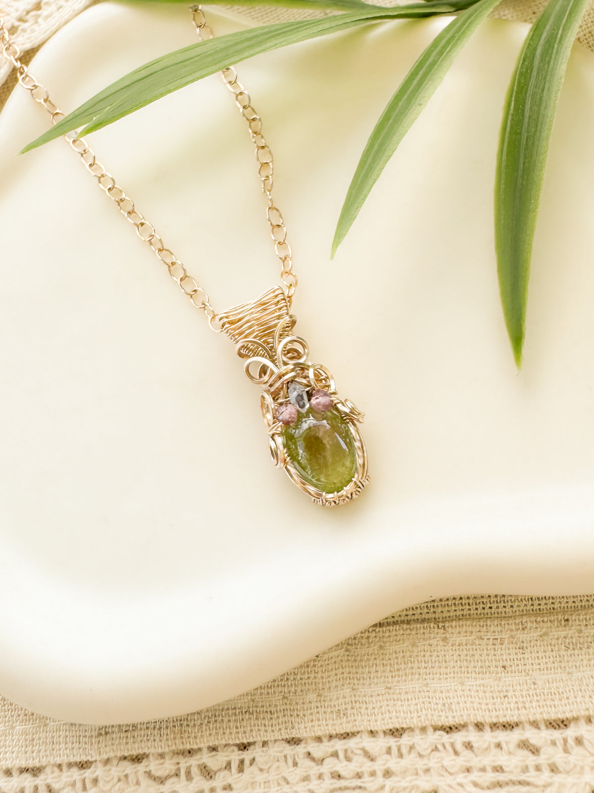 Dainty Tourmaline & Herkimer Diamond Neckalce in 14k Gold Filled
