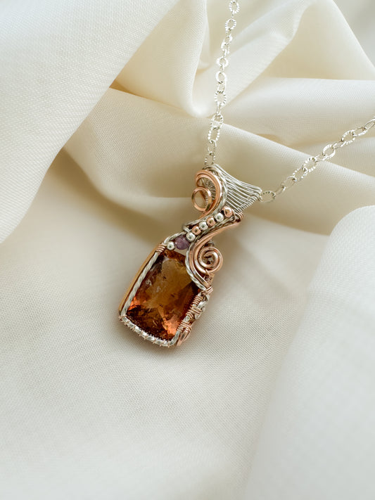 Imperial Topaz & purple Mica Necklace in mixed metals ( 14k Rose Gold Filled & 0.925 Sterling Silver)