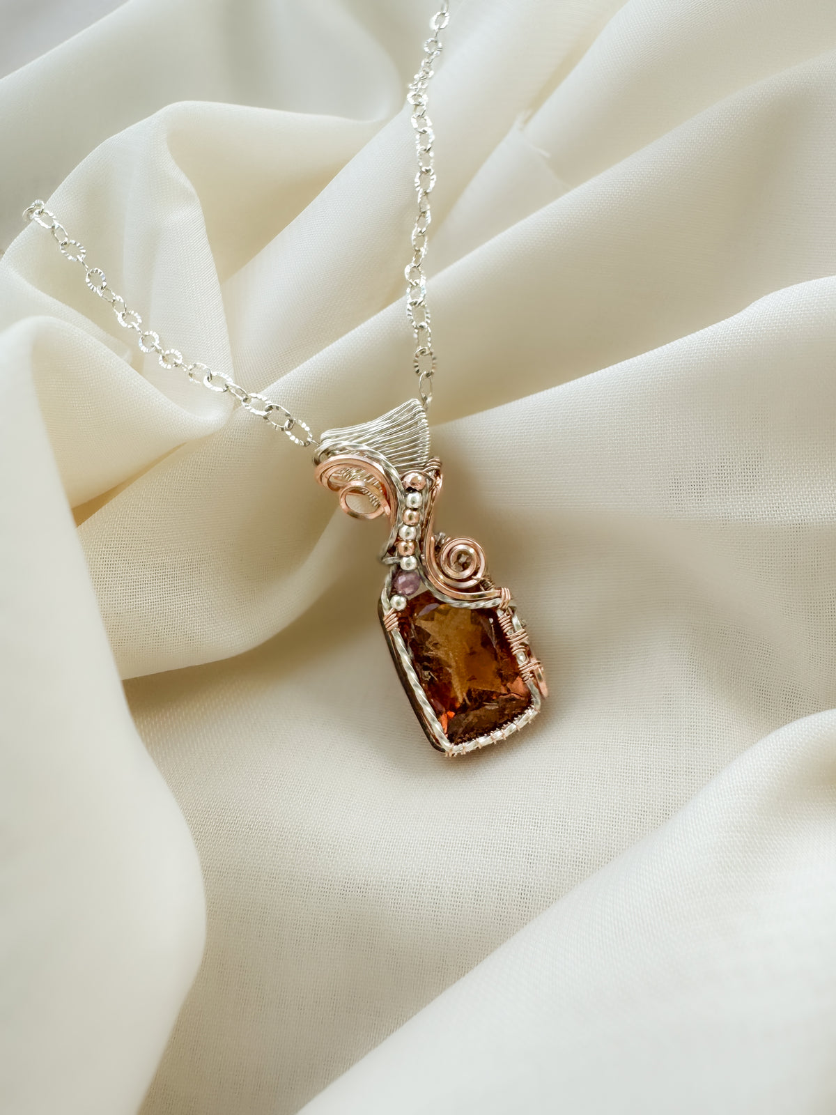 Imperial Topaz & purple Mica Necklace in mixed metals ( 14k Rose Gold Filled & 0.925 Sterling Silver)