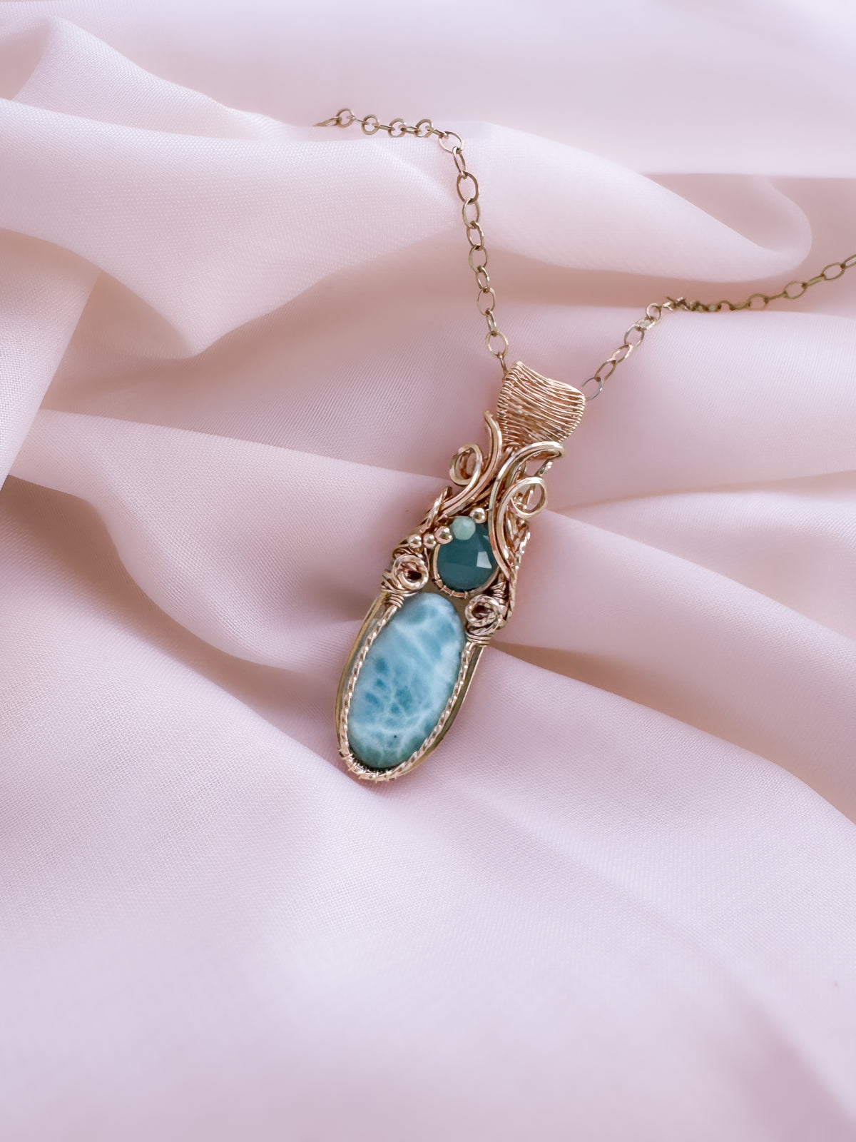 Larimar, Blue Chalcedony & Amazonite Necklace in 14k Rose Gold Filled