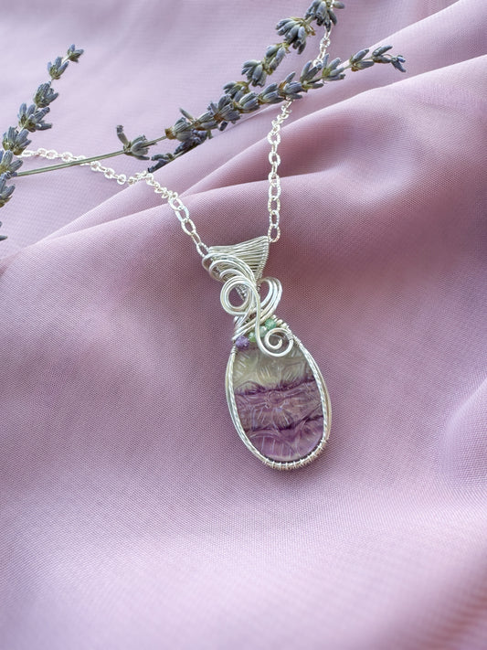Fluorite/ Mother of Pearl (Doublet), Amethyst, Chrysoprase Necklace in 0.925 Sterling Silver