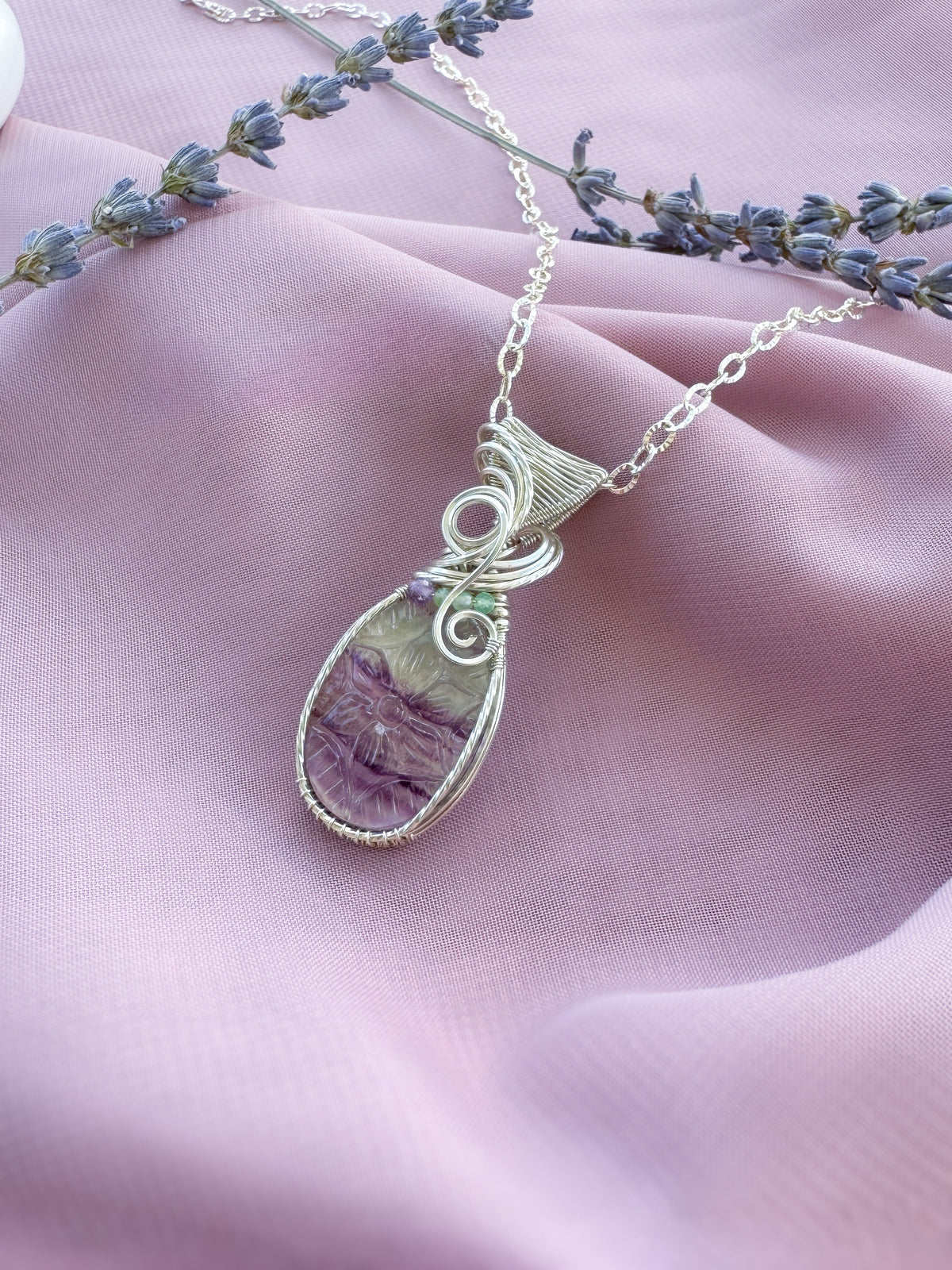 Fluorite/ Mother of Pearl (Doublet), Amethyst, Chrysoprase Necklace in 0.925 Sterling Silver