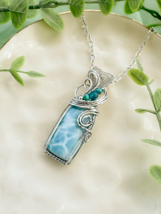 Larimar, Turquoise & Blue Apatite Necklace in 0.925 Sterling Silver