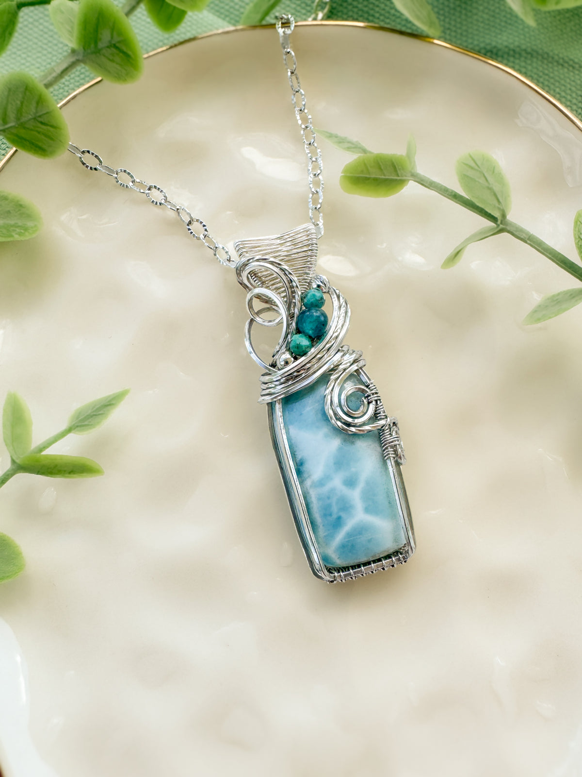 Larimar, Turquoise & Blue Apatite Necklace in 0.925 Sterling Silver