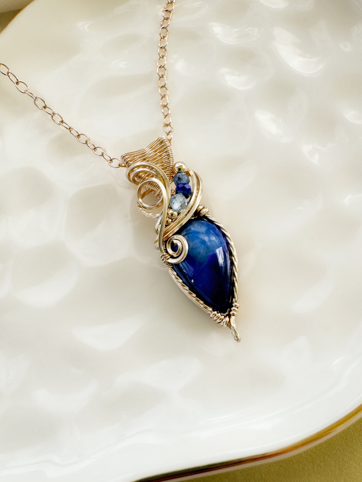Rare Afghanite, Lapis Lazuli, Aquamarine & Blue Kyanite Necklace in 14k Gold Filled