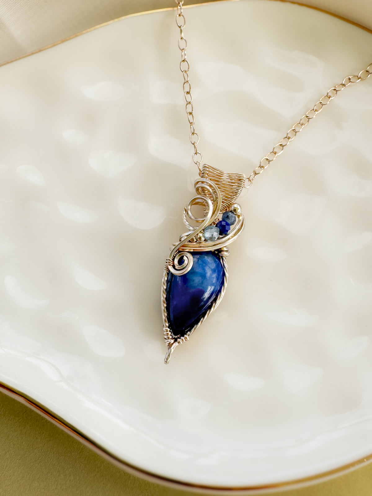 Rare Afghanite, Lapis Lazuli, Aquamarine & Blue Kyanite Necklace in 14k Gold Filled