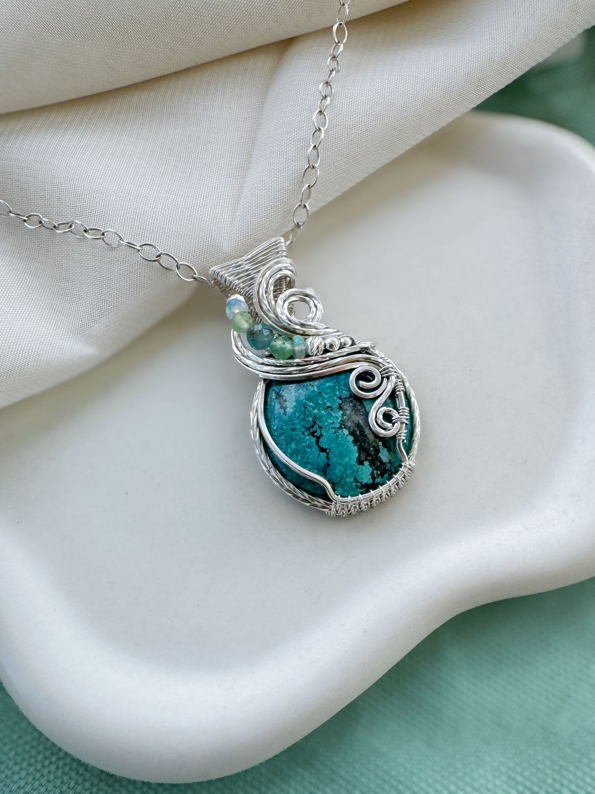 Turquoise, Ethiopian Opal, Chrysoprase, Aqua Apatite in 0.925 Sterling Silver