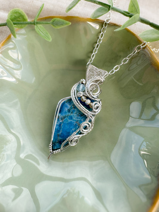 Blue Apatite, Aquamarine, Natural Zircon Necklace in 0.925 Sterling Silver