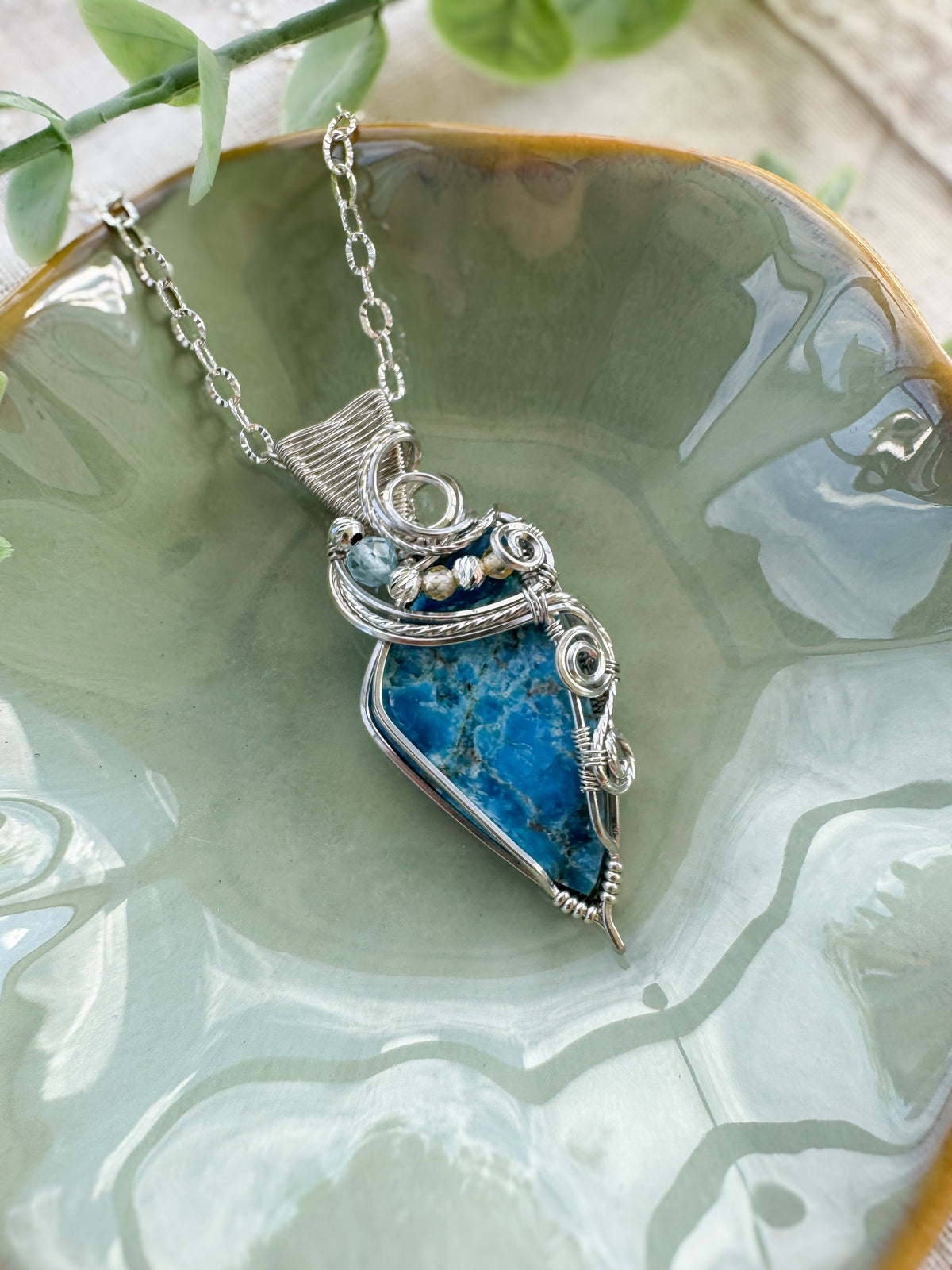 Blue Apatite, Aquamarine, Natural Zircon Necklace in 0.925 Sterling Silver