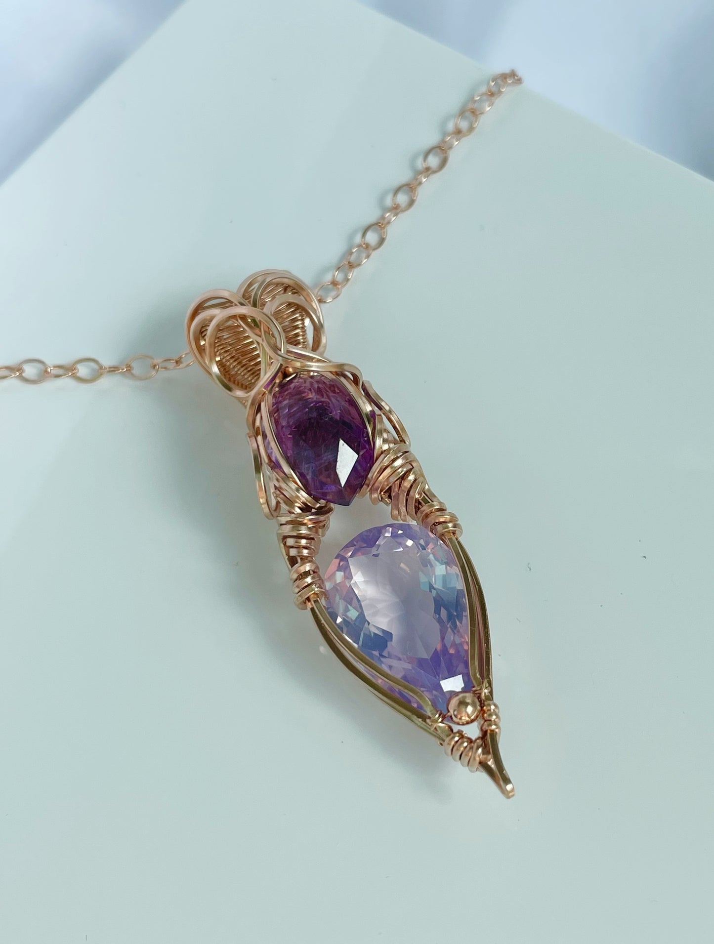 Lavender Quartz & Amethyst Necklace in 14k Rose Gold Filled