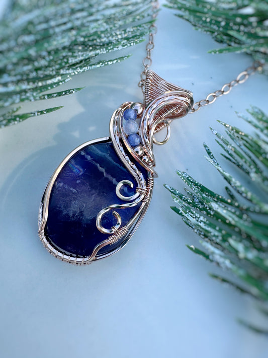 Fluorite, Tanzanite & Blue Chalcedony Necklace in 14k Rose Gold Filled