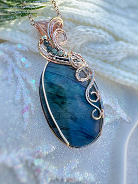 Teal Labradorite & Green Kyanite Necklace in 14k Rose Gold Filled