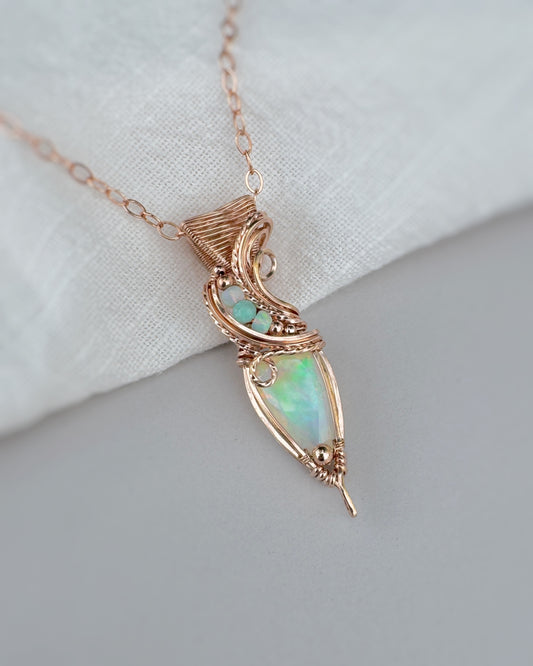 4.65 CT Faceted Opal, Chrysoprase (+2 small opals) Necklace in 14k Rose Gold Filled