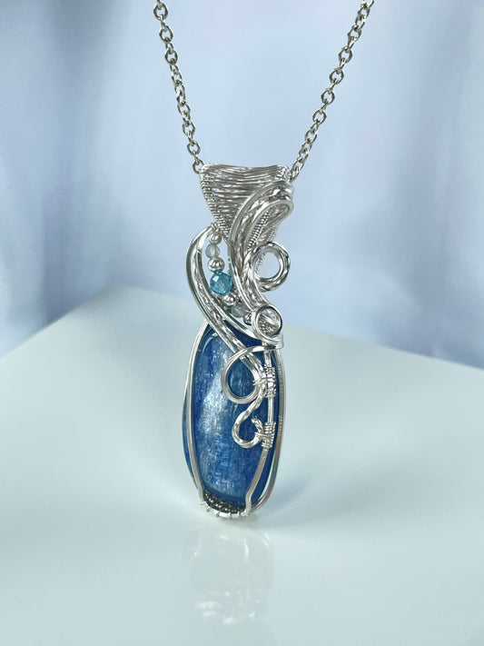 Blue Kyanite, Aquamarine & Clear Quartz Necklace in Argentium Silver