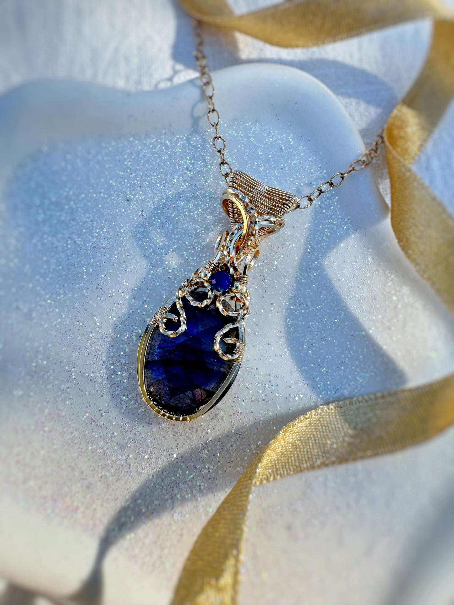 Faceted Labradorite & Lapis Lazuli Necklace in 14k Gold Filled