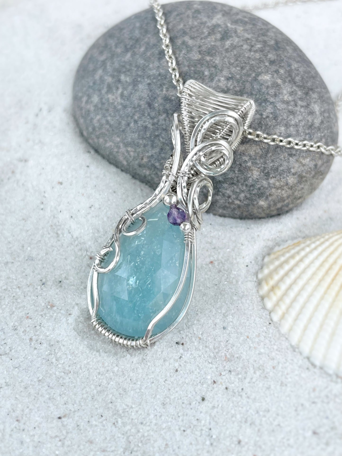 Faceted Aquamarine & Fluorite Necklace in 0.925 Sterling Silver