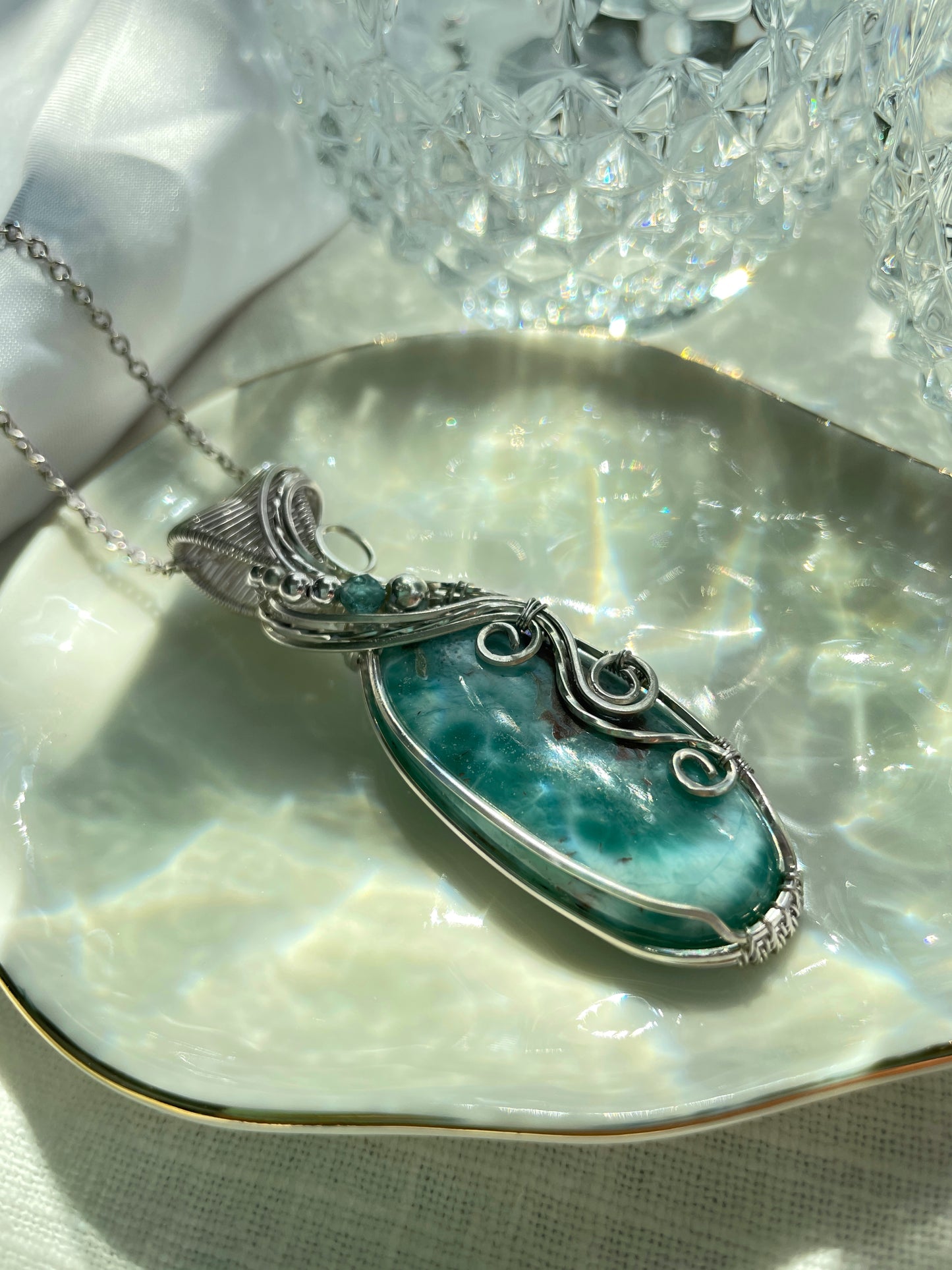 Larimar & Aqua Blue Apatite Necklace in 0.925 Sterling Silver