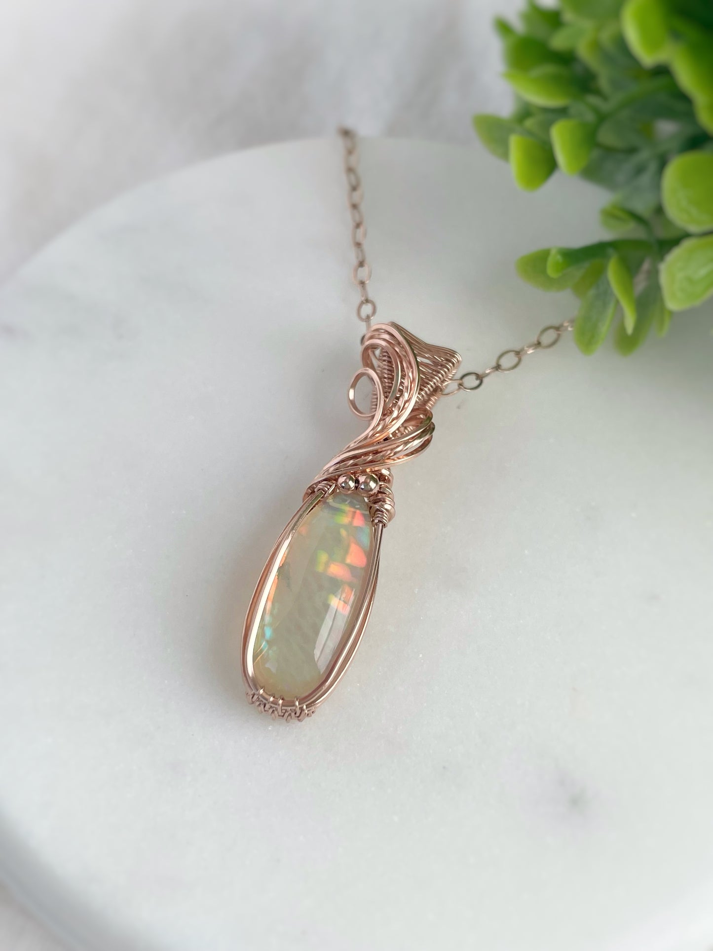 4.75ct Honeycomb Patterned Ethiopian Opal Necklace in 14k Rose Gold Filled